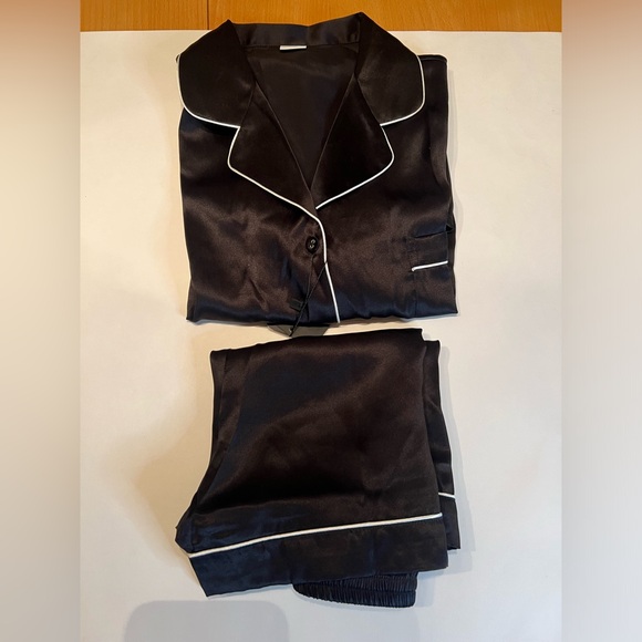 BNWT Pure Silk Silky Pajamas Short PJ Set Black L 100% Mulberry Silk - Picture 4 of 10